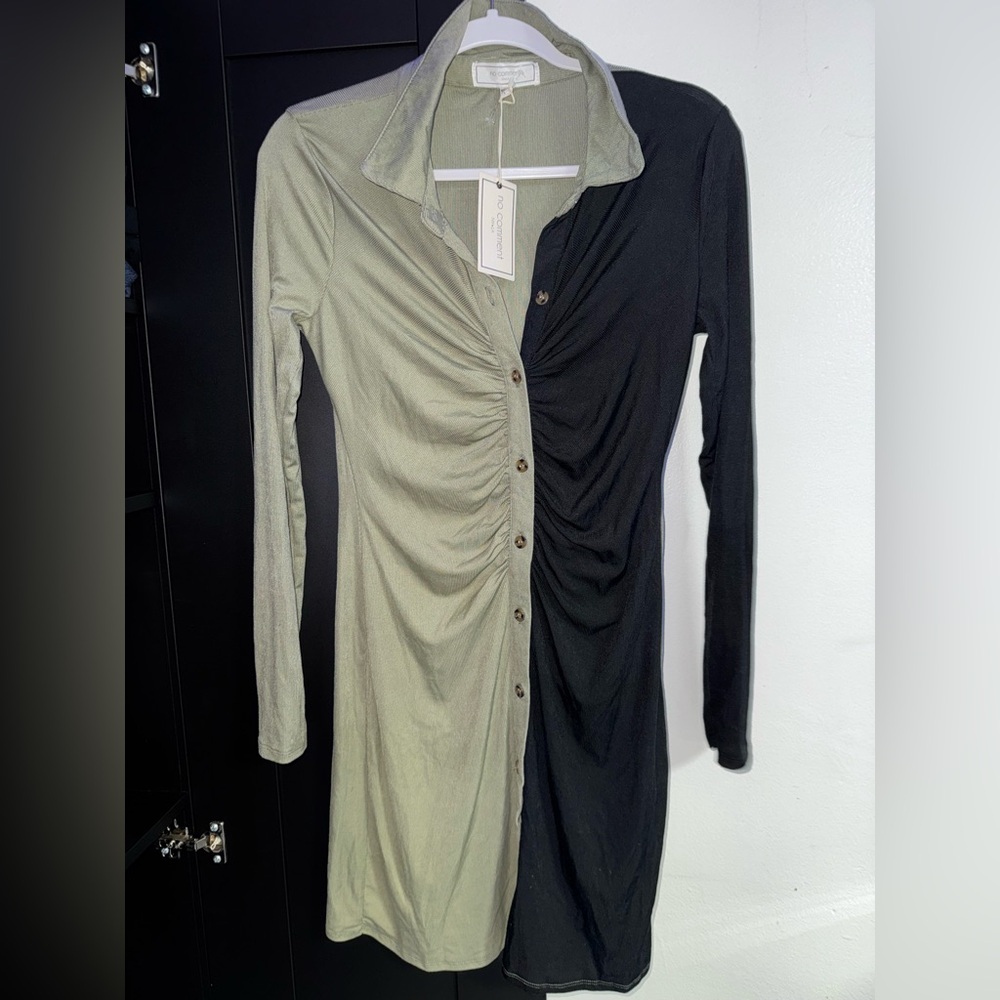 Half Green, Half black large long sleeve thrifted dress